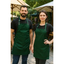 Gabardin Kumaş Ayarlanabilir Askılı Yeşil Garson – Barista – Şef Önlüğü (Paslanmaz Metal Aksamlı)