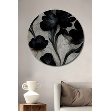 Teona Ahşap Dekoratif Ahşap Yuvarlak Tablo Siyah Laleler