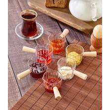 Celsen Home 6'lı Ahşap Saplı Mıka Reçellik Sosluk Sofra Sunum Kahvaltı Seti - Ahşap Saplı Sunumluk 80 ml
