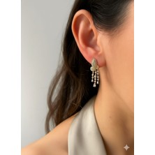 Livaz Accessories Çelik Kadın Gold/ Gümüş Sallantılıtaşlı Kelebek Küpe