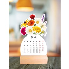 Huggy Craft 2026 Renkli Çiçekli Masa Takvimi, Ahşap Ayaklı, Resmi Tatiller Işaretli, Yüksek Kaliteli Baskı