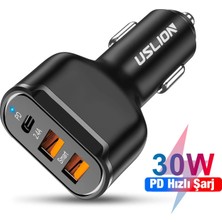 Tgzm Uslion 30W 2 USB + Type-C Girişli Qc3.0 Hızlı Araç Çakmaklık ŞARJI-(5775) - TG0012-2RIQO5