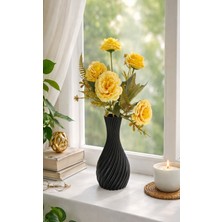CevizDizayn Çiçekli Vazo- Yapay Çiçek - Taş Tabanlı Pla Vazo - Dekoratif Çiçek ve Vazo -Sarı Çiçek Siyah Vazo
