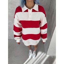 End Black Store Unisex Üç İplik Parçalı Yakalı SweatShirt - Kırmızı