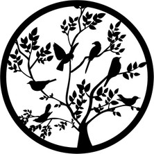 AK-SA-STR Ahşap Işleme Duvar Süsü- Kuş  -  50 cm Çap