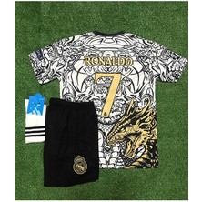 Candy Cup Real Madrid Yeni Sezon Dragon Desenli Cristiano Ronaldo Çocuk Forması 3'lü Set (Black-White)