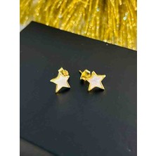 Generic 925 Ayar Gümüş Gold (Altın ) Renkli Kadın Küpe -  Yıldız Model