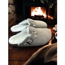 Mycorni Gerçek Kürklü Anatomik Unisex Ev Terliği Doğal Mantar Taban Keçe Konfor