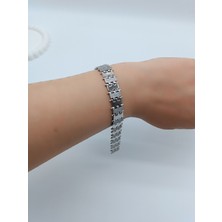 Lagül Aksesuar Xuping 14K Altın Kaplama Kararmaz Suya Dayanıklı Zirkon Taşlı Silver Kalın Bileklik