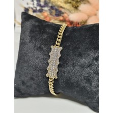 Tuel Gold Detaylı Zirkon Taşlı Kadın Çelik Bileklik