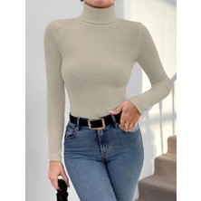 End Black Store Balıkçı Yaka Dar Kesim Kaşkorse Kazak Bej W3103