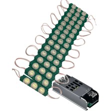 Powerr Led Aydınlatma 20 Adet 12 Volt 3 Watt 3 Lensli Yeşil 3030 Smd LED Modül 5A Slim Trafo Set