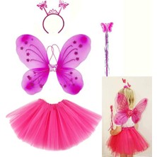 NW NessiWorld Fuşya Kelebek Kostümü - Fuşya Kelebek Kostüm Anessiworldesuar Seti 4 Parça