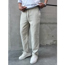 Difransel Jeans Bej Relaks Fit Rahat Kesim Keten Pantolon