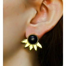 Esha Doğal Taş Oniks Doğal Taşlı Çiçek Model Altın Kaplama Küpe EUKU27O