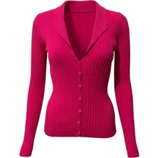 Fitilli V Yaka Düğmeli Kadın Triko Hırka - Pembe