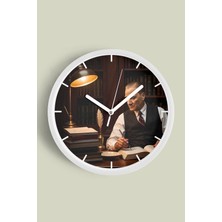 JHAAR Atatürk Temalı Dekoratif Modern Duvar Saati - 25cm - Önü Camlı Beyaz Kasa