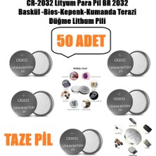 Derwell 50 Adet 50'li CR2032 Lityum Para Pil DR2032 5 Blister 50 Tane Baskül/bios/kepenk/kumanda/hesap Makinası Terazi Için Yuvarlak Düğme Lityum Pil