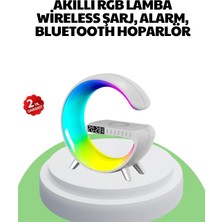 Bluetooth Hoparlörlü Rgb Atmosfer Lambası Kablosuz Şarj ve Saat Özellikli