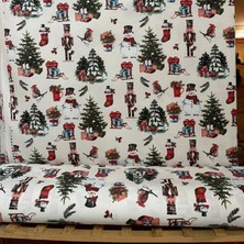 Düşler Ev Tekstili Krem Çam Ağacı ve Desenli Su ve Leke Itici Panama Keteni Küçükçalık Premier Duck Kumaş Bezi 100X180