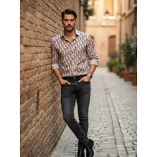 Yusgos Uzun Kollu Pamuklu Yazılı Desenli Regular Fit Erkek Gömlek