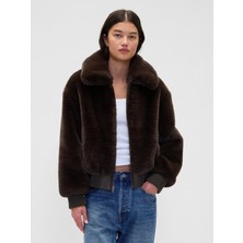 Gap Kadın Koyu Kahverengi Faux-Fur Bomber Ceket