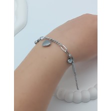 Lagül Aksesuar 316L Çelik Kararmaz Paslanmaz Suya Dayanıklı Kalp Detaylı Bileklik