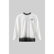 Machinist Erkek Sprey Boya Baskılı Oversize Uzun Kollu Tişört Ekru