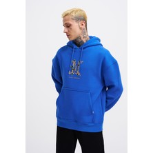 Machinist Erkek Naskışlı Kapüşonlu Oversize Sweatshirt Saks Mavi