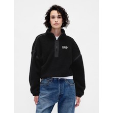 Gap Kadın Siyah Recycled Oversized Crop Yarım Fermuarlı Sweatshirt