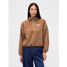 Gap Kadın Açık Kahverengi Recycled Oversized Crop Yarım Fermuarlı Sweatshirt