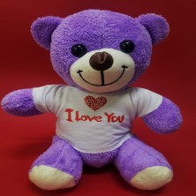 Mor I Love You Tişörtlü Peluş Ayıcık Dinç Store