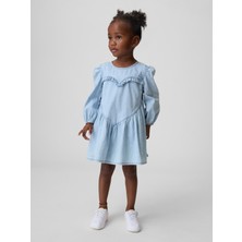 Gap Kız Bebek Mavi Denim Ruffle Heart Elbise