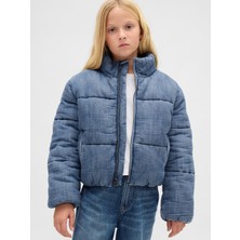 Gap Kız Çocuk Mavi Cozy-Lined Denim Şişme Puffer Mont