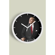 JHAAR Atatürk Temalı Dekoratif Modern Duvar Saati - 25cm - Önü Camlı Beyaz Kasa