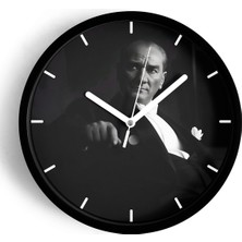 JHAAR Atatürk Modern Duvar Saati - Orta Boyut 25 cm - Siyah Kasa - Camlı Sessiz