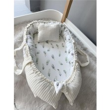 Organik Örgü Kumaş Lüks Babynest Anne Yanı Yatak, Tüy Desenli (2 Adet)