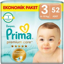 Prima Bebek Bezi Premium Care 3 Beden Midi Ekonomik Paket 6-10 kg 52 Adet (3 Adet)