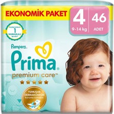 Prima Bebek Bezi Premium Care 4 Beden Maxi Ekonomik Paket 9-14 kg 46 Adet (3 Adet)