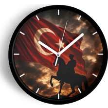 JHAAR Atatürk Temalı Dekoratif Modern Duvar Saati - 25cm - Önü Camlı Siyah Kasa