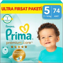 Prima Bebek Bezi Premium Care 5 Beden Junior Ultra Fırsat Paketi 11-16 kg 74 Adet (4 Adet)