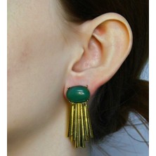 Esha Doğal Taş Yeşil Akik Doğal Taşlı Altın Kaplama Küpe EUKU29YA