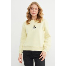 FullaModa 3 Iplik Ayıcık Nakışlı Bisiklet Yaka Sweatshirt