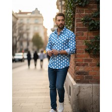 Yusgos Uzun Kollu Pamuklu Geometrik Desenli Regular Fit Erkek Gömlek