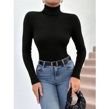 End Black Store Balıkçı Yaka Dar Kesim Kaşkorse Kazak Siyah W3103