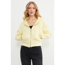 FullaModa Basic Fermuarlı Kapüşonlu Crop Sweatshirt