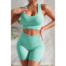 Femina Trendy Kadın Açık Mavi Yüksek Bel Çapraz Sırt Detaylı Şortlu Gecelik Takım