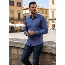 Yusgos Uzun Kollu Çıtır Nokta Desenli Pamuklu Regular Fit Erkek Gömlek