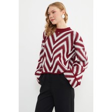 FullaModa Zikzak Desenli Kol Detaylı Triko Kazak