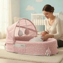 E-Woman Taşınabilir Portatif Bebek Yatağı,sırt Çantasına Dönüşebilen Portatif Bebek Beşiği (Pembe) ( Lisinya )